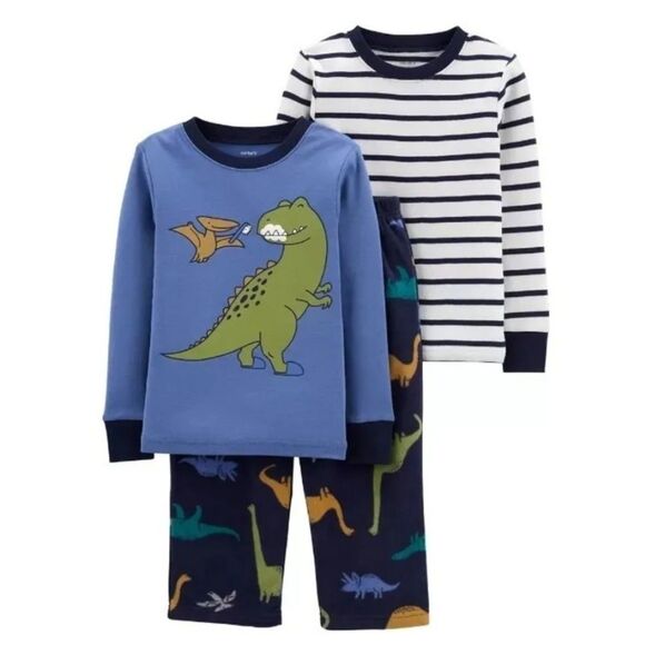 CARTERS Boys Sz 5 Dinosaur Print Snug Fitting Lounge Pajamas 3 Pc Set NEW NWT - Picture 1 of 7